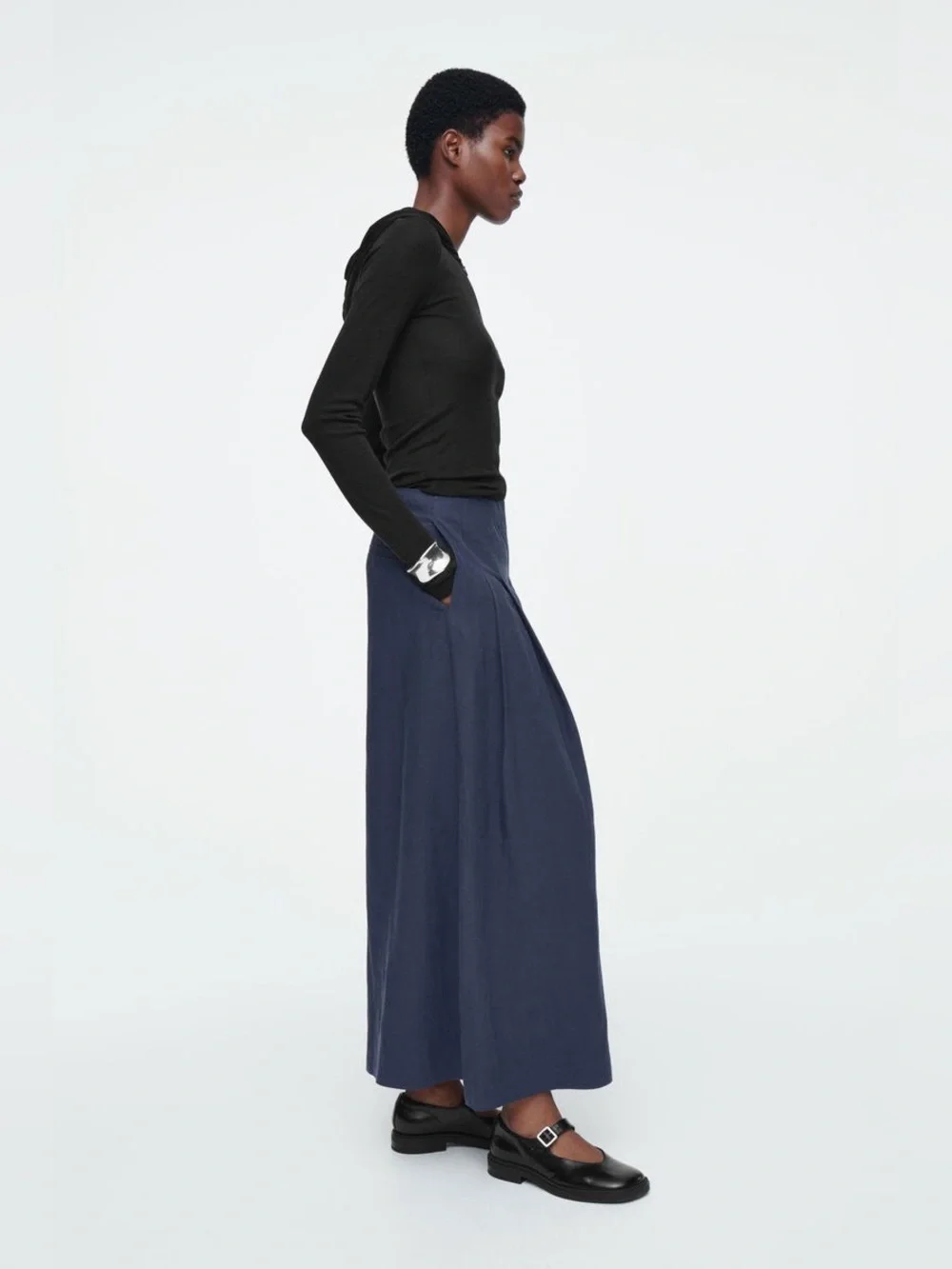 COS Navy Wide Leg Linen Culottes Pants Size 8 Cropped High Rise